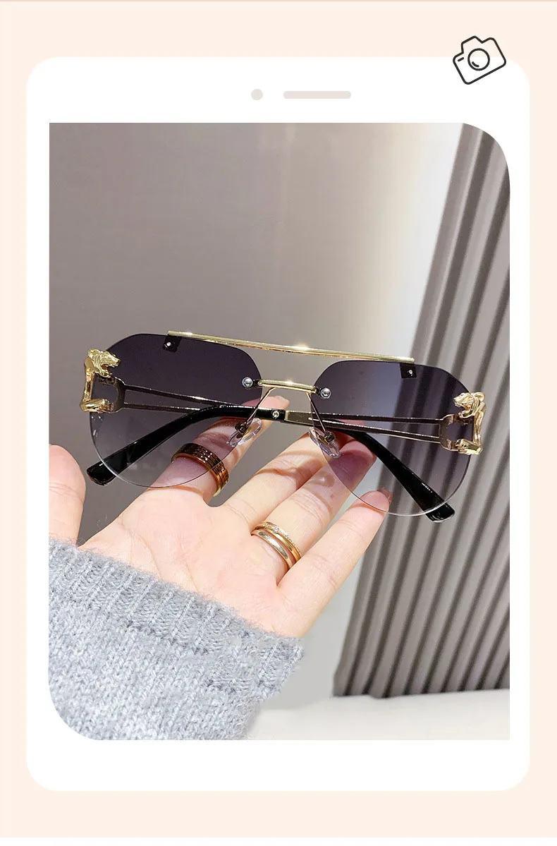 Randlose Designer Sonnenbrille Frauen Trendy Luxe Mode Sonnenbrillen Männer Vintage Gläser Lentes De Sol Mujer Lunette Soleil Femme – Detail 8