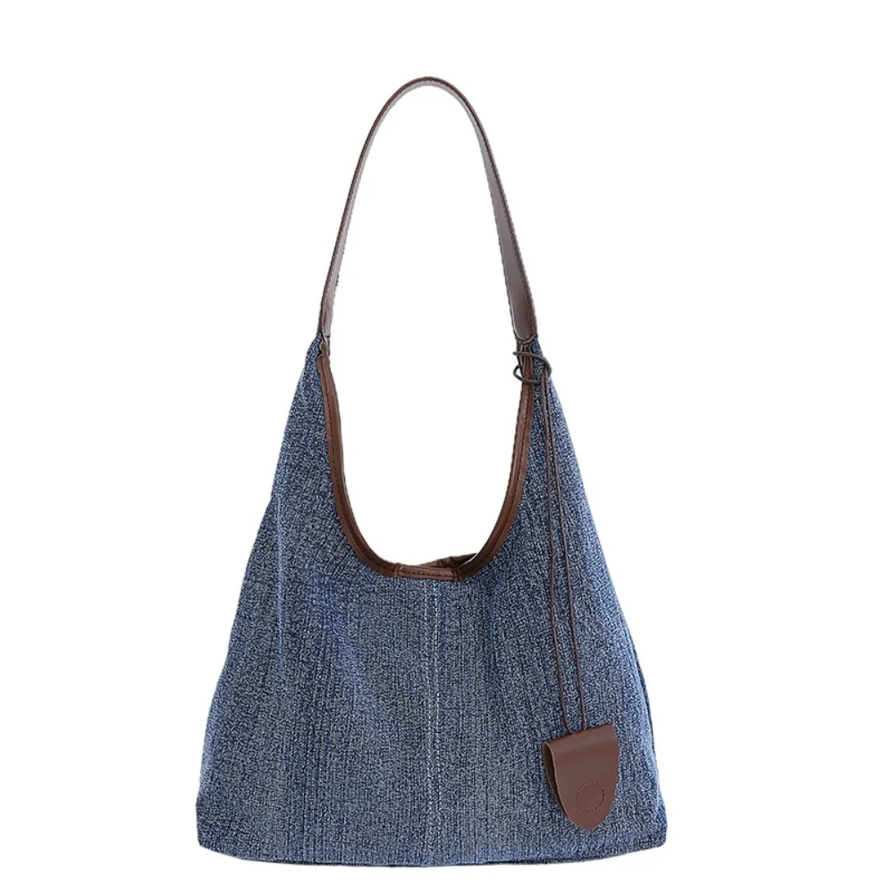 

Korean Style Denim Tote Bag Cowboy Harajuku Canvas Shoulder Bag Lightweight Large Capacity Commuting Underarm Bag Lady