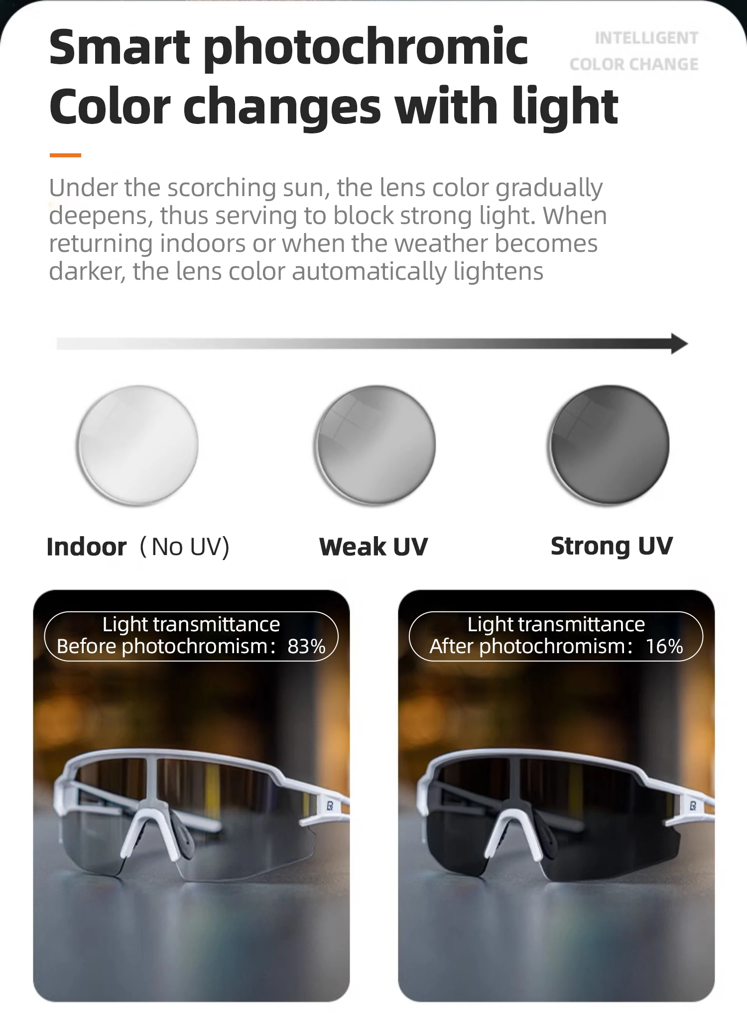 ROCKBROS Photochrome Anit-fog Fahrrad Brille UV400 Sonnenschutz Fahrrad Sonnenbrille Sport Laufen MTB Rennrad Brillen Brille – Detail 2