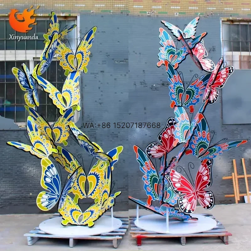 Wmwmnu Custom Large Outdoor Butterfly Sculpture Stainless Steel Garden Decoration Painted Floor Ornaments for City Landscape