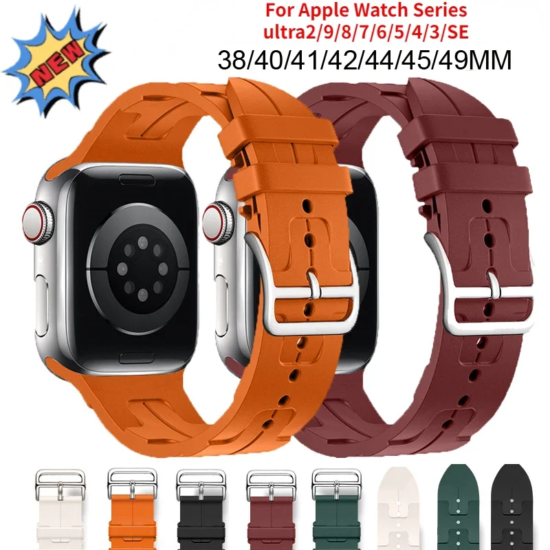 

New Silicone Strap For Apple Watch Ultra 2 49mm 9 8 7 45mm 41mm Soft Bracelet band iWatch Series 6 5 4 3 SE 44mm 42mm 40mm 38mm