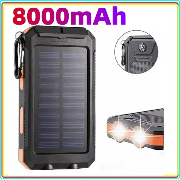 Hot Selling Compass Solar Mobile Power Supply New 8000mAh Strong Waterproof Solar Power Charging Bank, Available for Wholesale