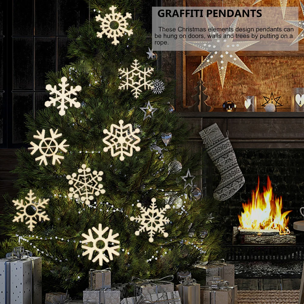 

72Pcs Wooden DIY Pendants Snowflake Decoration Craft Set for Graffiti Painting Hanging Wall Door Tree Ornament
