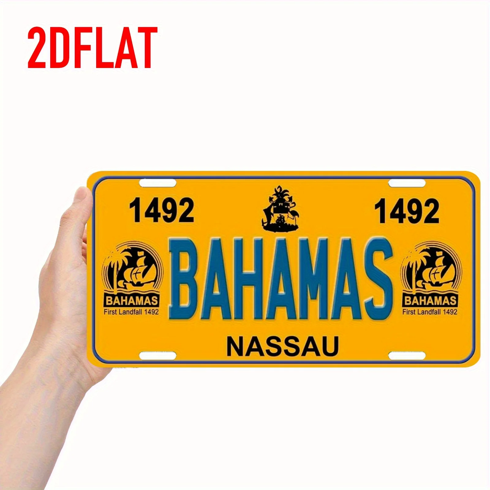 Bahamas 1492 Vintage Aluminum License Plate - es | Retro Wall Decor for Man Cave, Garage, Bar | Nassau Design with First Land 1