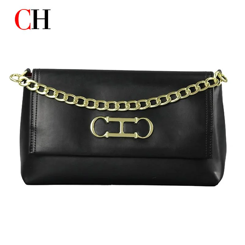 CH Metal Chain Shoulder Bag Women Luxury PU Leather Underarm Bag Fashion Ladies Crossbody Handbag Daily Shopping Purse