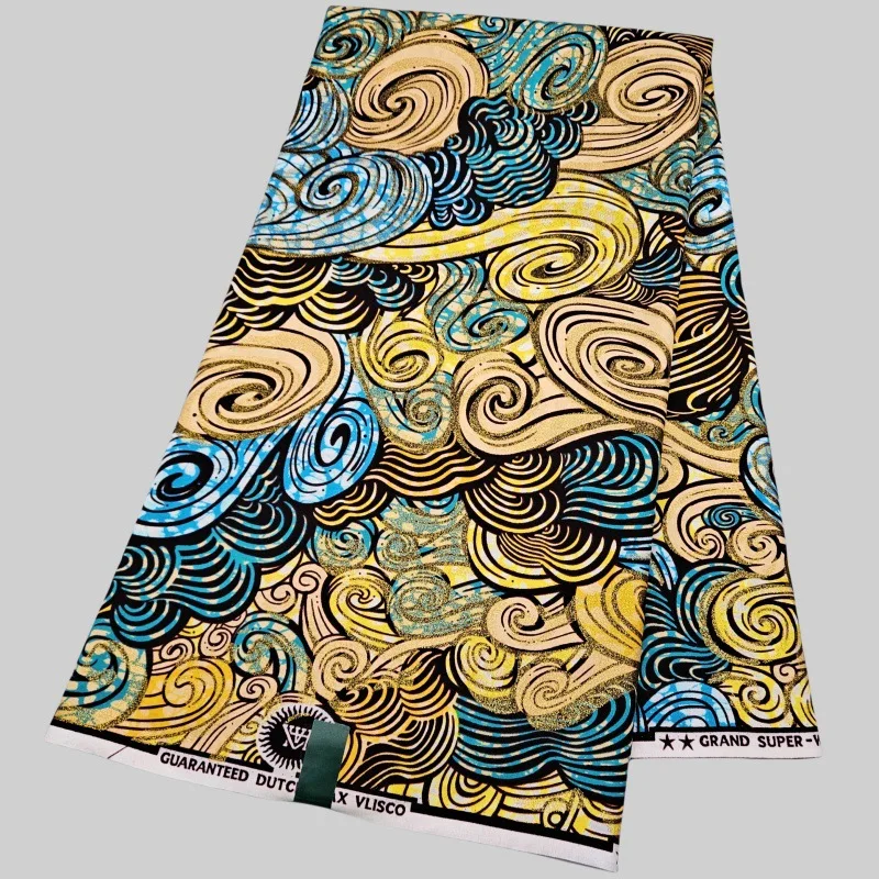 

Black Yellow Cloud Cotton African Wax Fabric for Summer Autumn Dress Clothes Cushions Sofa Tablecloth 6Yards Long 24Yarns R2970
