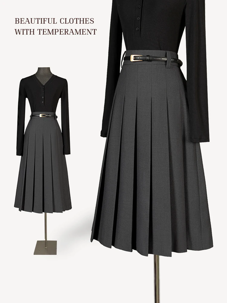 

ay High Waist A-Line Skirt Commute Sle Women's Faion Spring 2024 Polyester Fiber 768 Midi Skirt