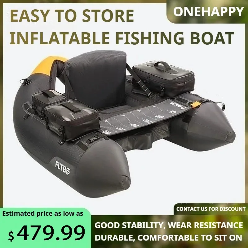 PE Solo Lure Float Boat 6kg, Inflatable Fishing Kayak w/ Dual Air Chambers, Puncture-Proof Foldable Pontoon Raft for Angling