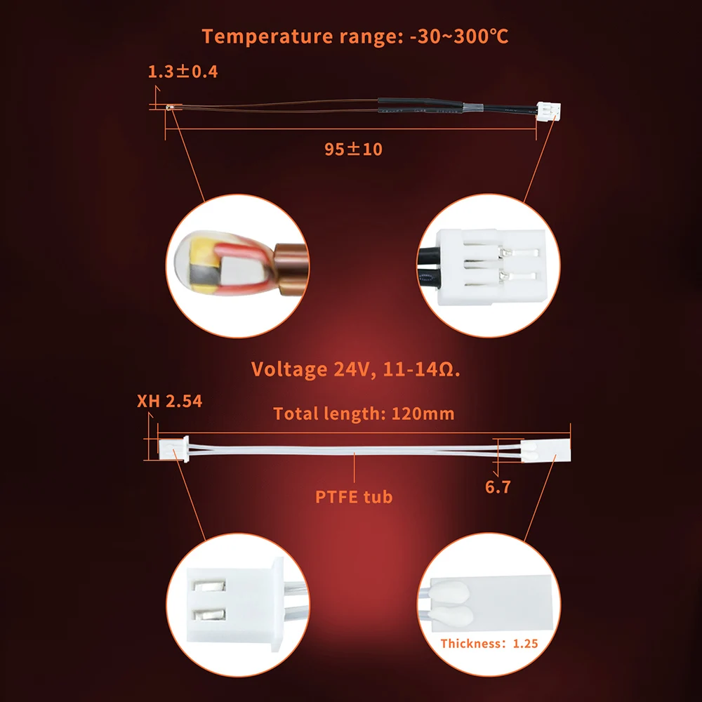 For Bambu p1p p1s Thermistor Cartridge Ceramic Heater Fit Bambu Lab X1,X1 Carbon Thermistor with GH1.25 Terminal Bamboo Heat Rod