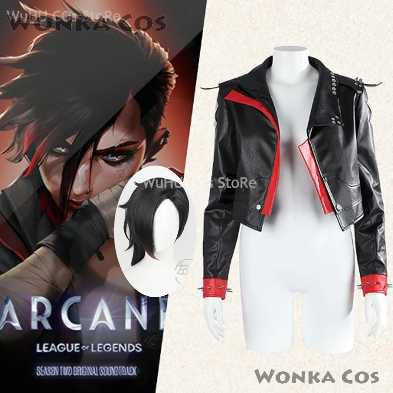 New Arcane2 League Of Legends Vi Cosplay Costume Tops Coat Black Pu Leather Coat Game Party Halloween Set Custom Made