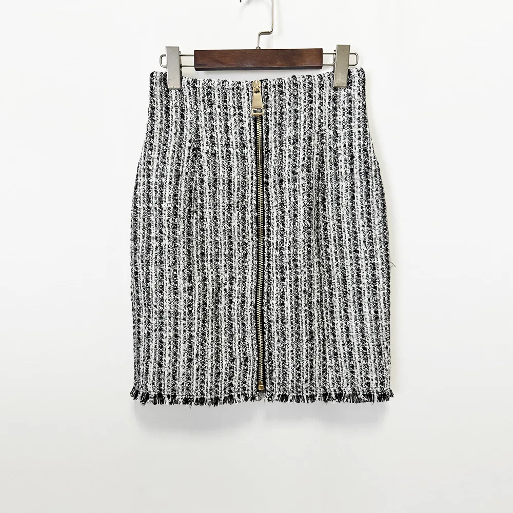 HIGH STREET Newest 2026 F/W Designer Skirts Women's Slim Fit High Waisted Fringe Tweed Mini Skirt