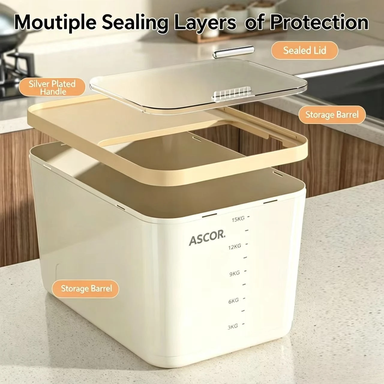 Ins Wind Rice Bucket Household Sealed Insect Proof and Moisture Proof Rice Noodles Pet Food Storage Container Rice Flour Storage