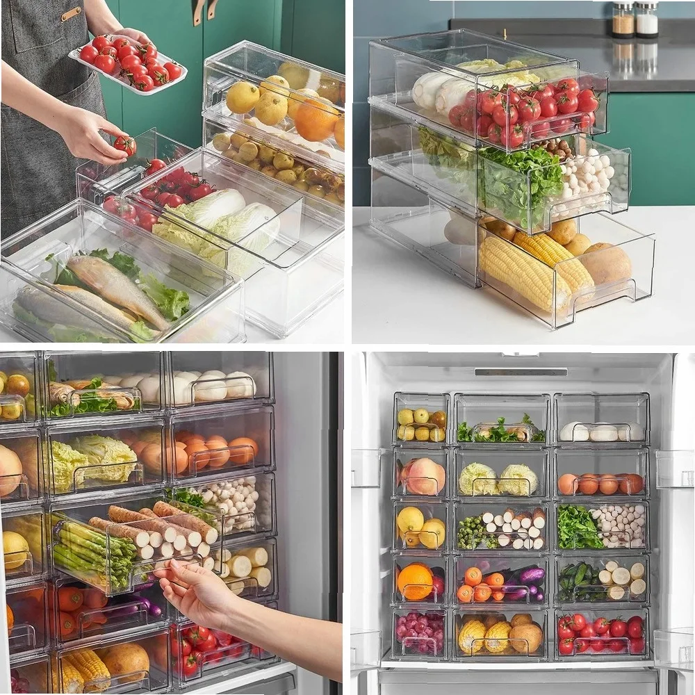

Stackable Refrigerator Organizer Drawers: Food Storage Containers, Egg & Vegetable Fresh-Keeping Boxes