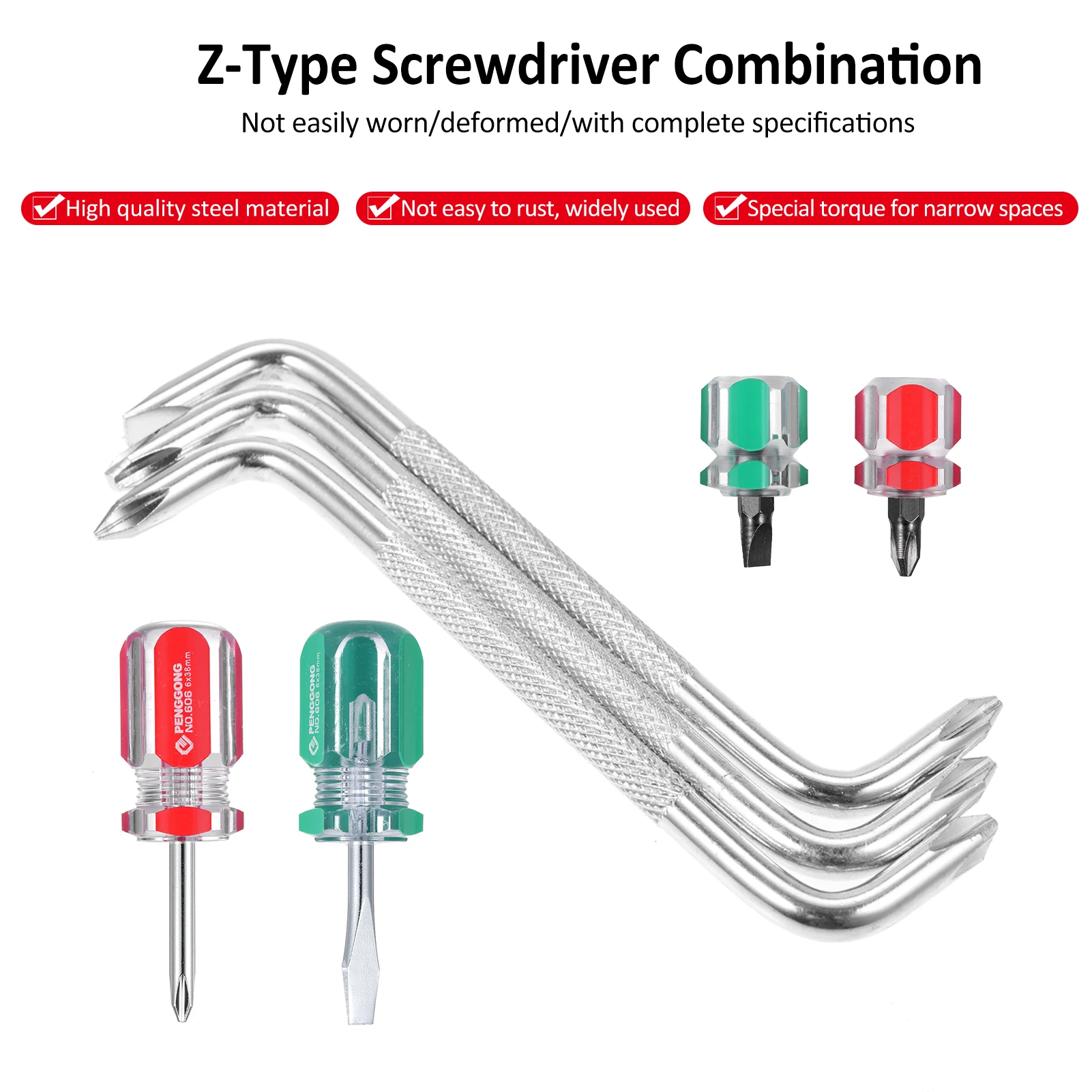 مفك براغي برأس مزدوج PENGGONG ، على شكل Z مغناطيسي ، مفك فيليبس صغير مشقوق لتركيب درابزين السيارات #4