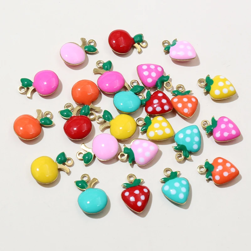 20pcs Enamel Cherry Apple Strawberry Fruit Charms Pendant 11x8mm Stainless Steel DIY Jewelry Making Accessories Supplies view 2