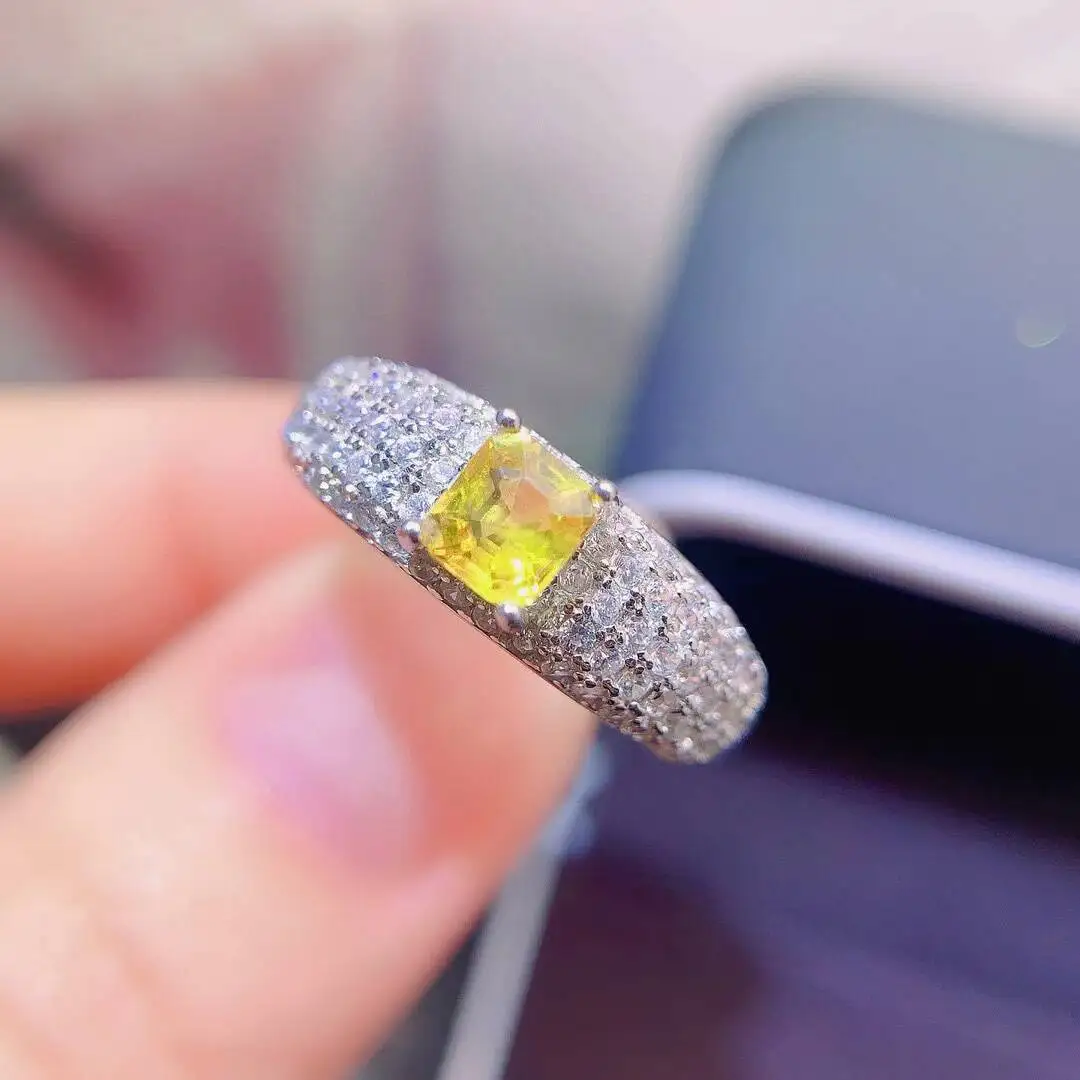 KJJEAXCMY New Natural Women's Yellow Sapphire Ring 925 silver inlay Colorful and splendid Crystal pure fire flash explosion