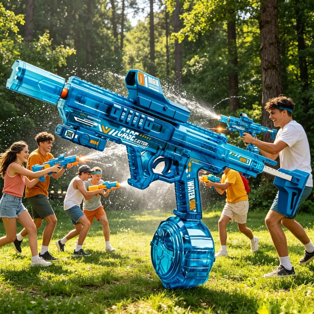 Electric Water Gun Toys Full Automatic Shooting Water with Led Light Summer Outdoor Beach Pool Toy for Children Gift