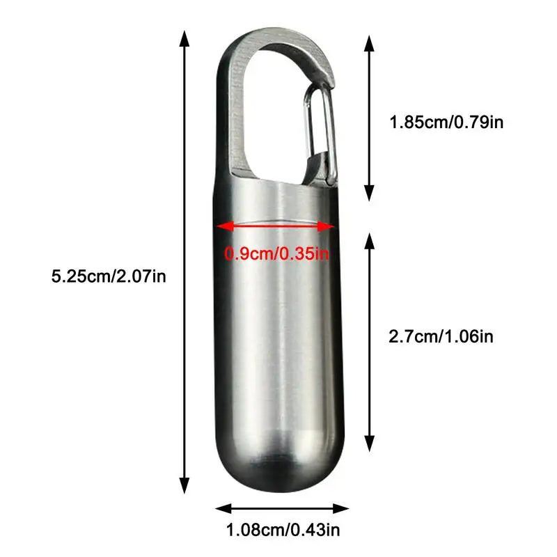 1pc Portable Stainless Steel Medicine Bottle Keychain Case Container Waterproof HolderDrug Pill Box Keyring For Outdoor Camping