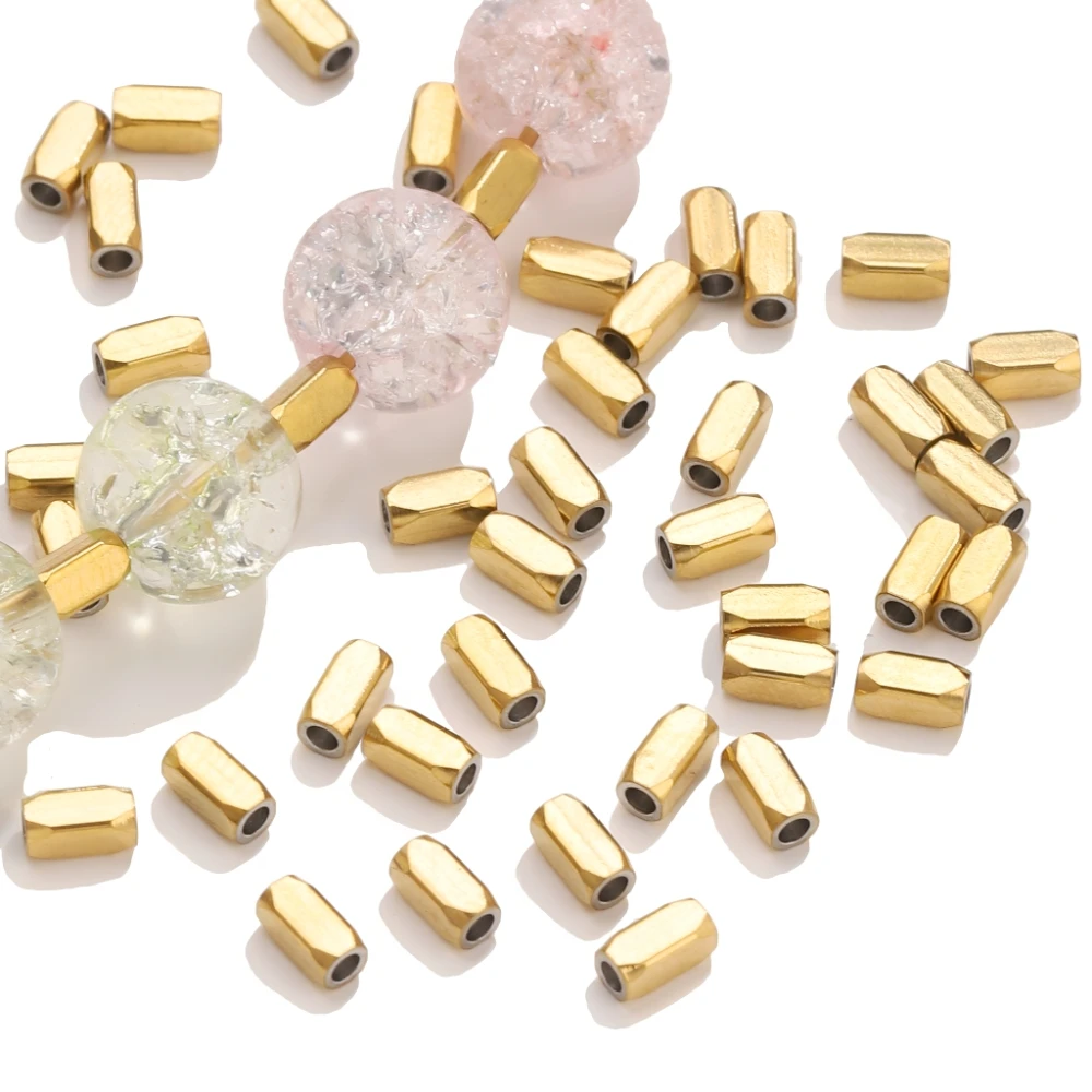 20pcs 18K Gold Stainless Steel Hexagonal Spacer Beads DIY Jewelry Making Components for Bracelet Necklace Wholesale Supplies view 3
