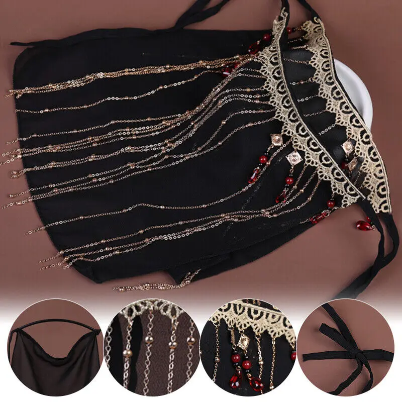 Hanfu Fringe Veil Chinese Style Face Ornament Face Curtain Jewelry India Costume Black Chiffon Sunscreen Covering New