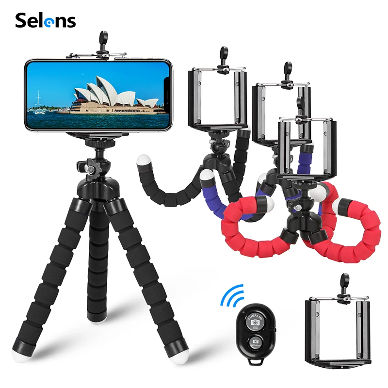 Selens Statyw Elastyczny Gąbkowy Ośmiornica Mini Uchwyt na Telefon Klips Stojak Opcjonalny Pilot Bluetooth do IPhone Xiaomi Huawei