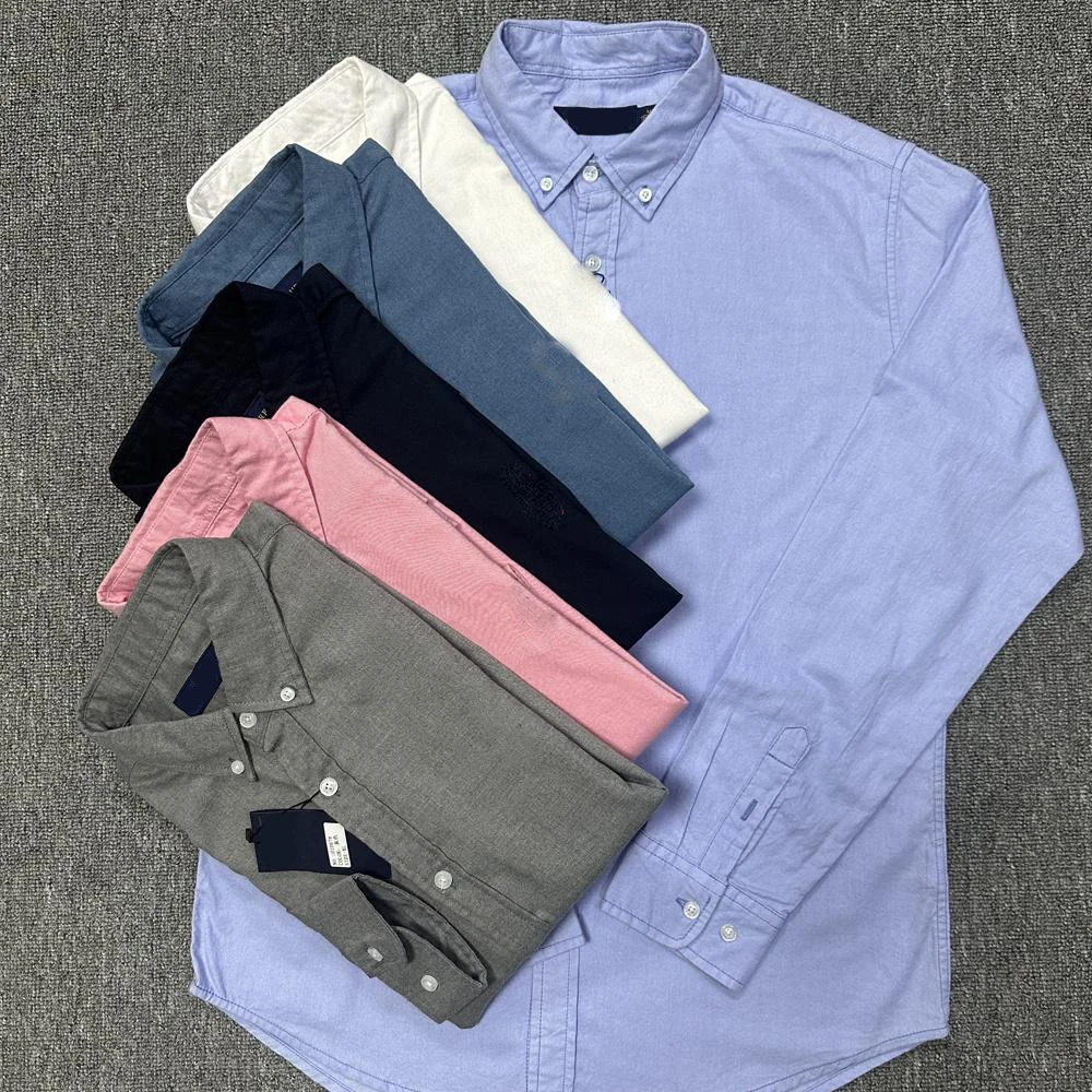 

Spring Autumn Men's Slim Fit Long Sleeve Cotton Shirt Pure Color Embroidered Logo Casual Business Shirt Comfortable Breathable
