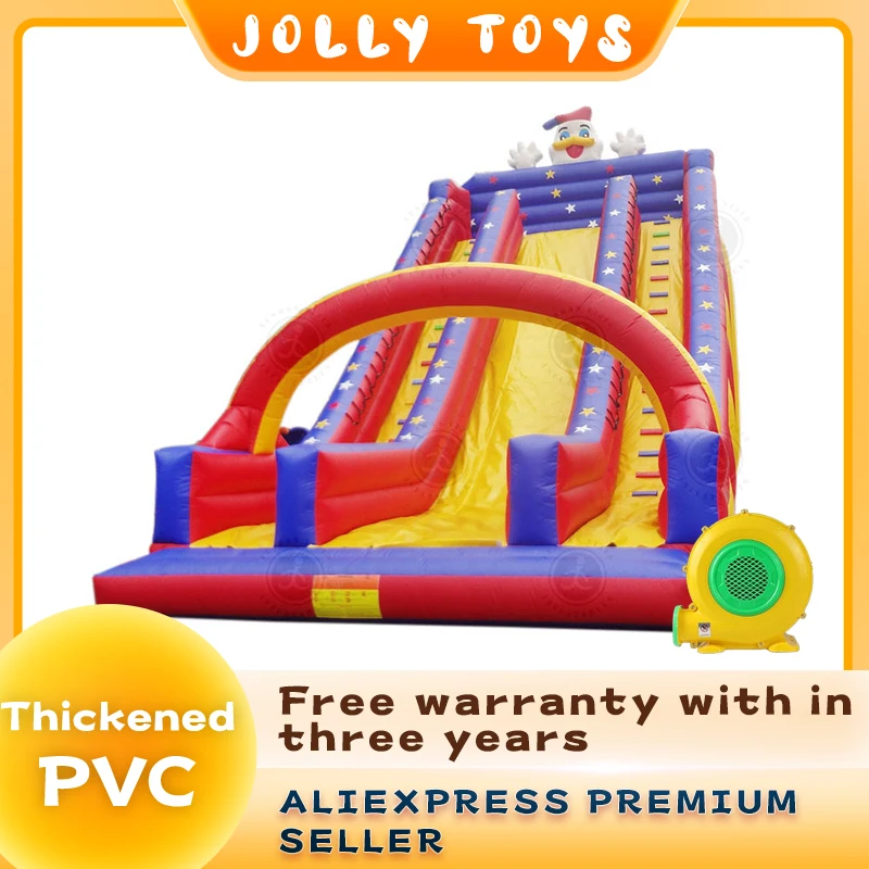 Clown large inflatable outdoor long slide castle, PVC material children's inflatable bouncing slide