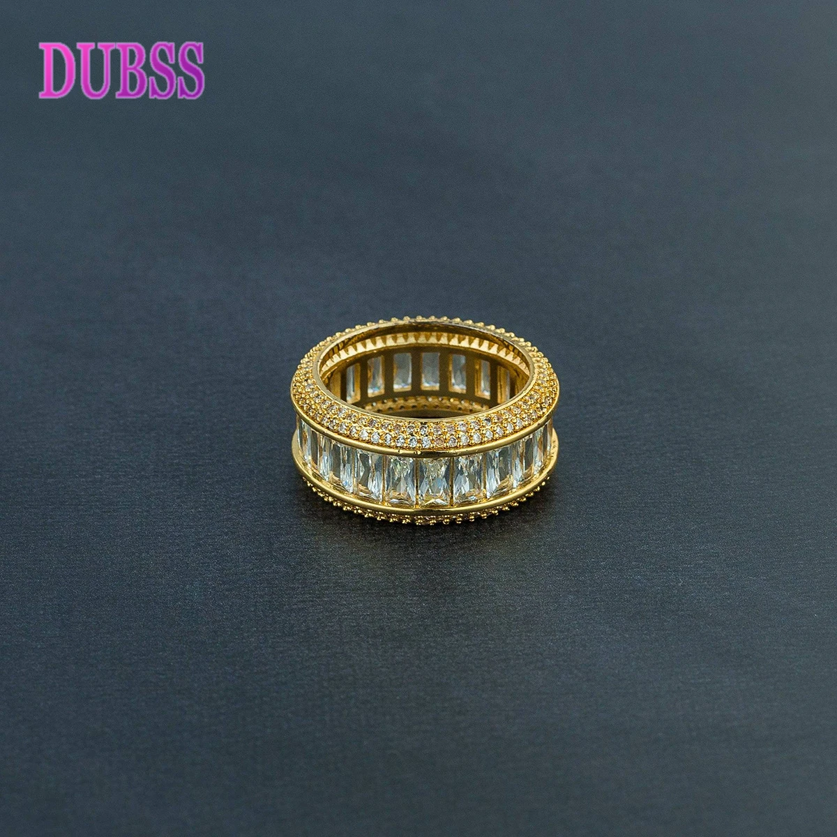 Dubss Baguette Rings for Men Alianca De Casamento Ouro Real Gold Plated Hip Hop Jelwery