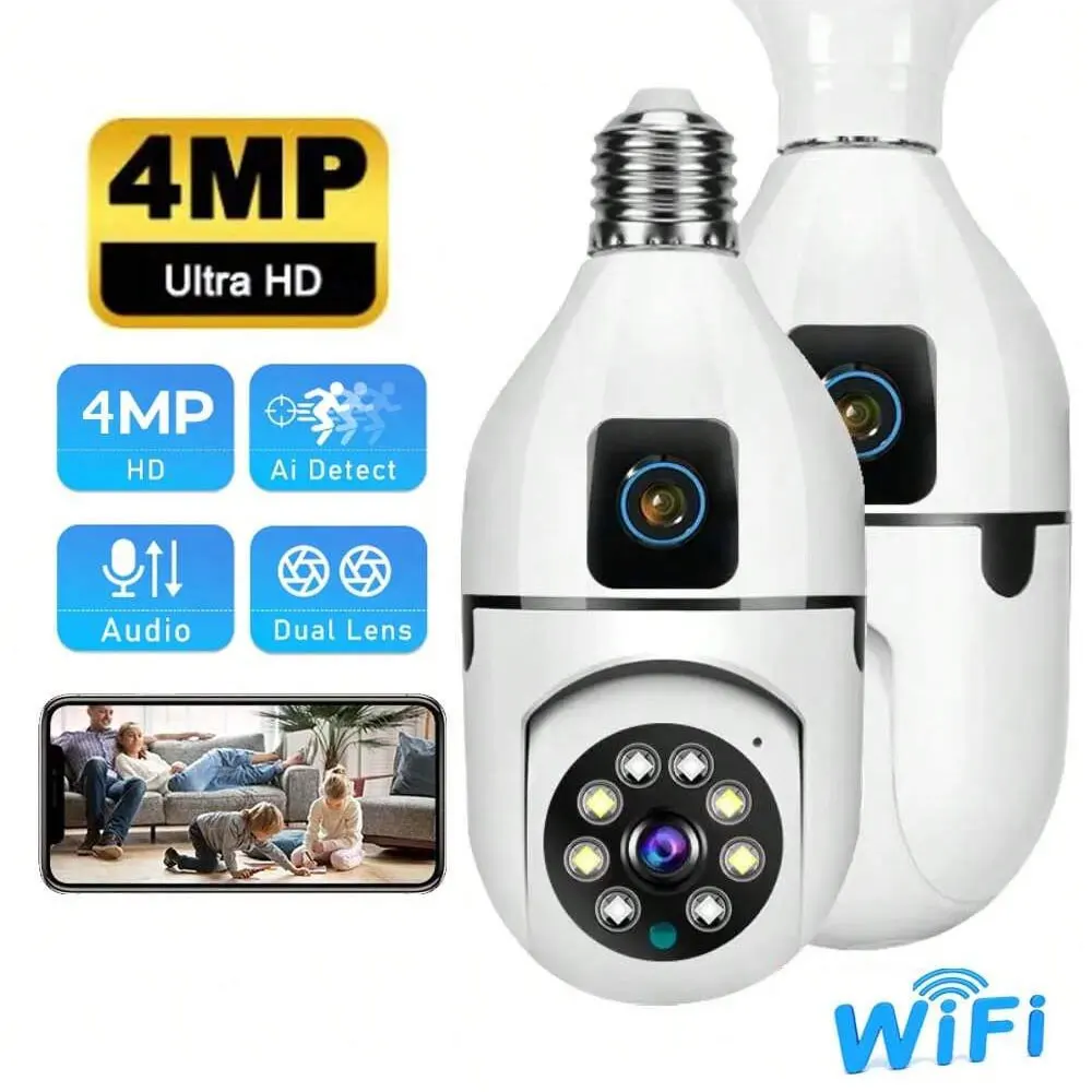 4MP E27 HD Dual Lens Bulb Camera WiFi Surveillance Night Vision 360 PTZ Camera Human Tracking Indoor CCTV Security Monitor