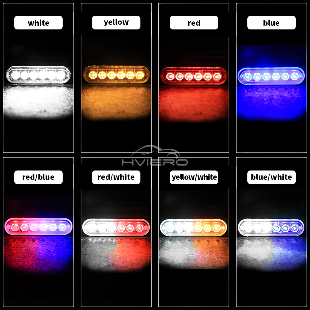 12V-24V 6LED Peringatan Strobo Grille Berkedip Lightbar Mobil Beacon Lampu Kuning Putih Merah Biru Lalu Lintas Otomatis Sinyal Giliran Tahan Air
