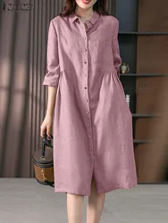 2023 Spring Causal Shirt Dress Women Long Sleeve Solid Dresses ZANZEA Fashion Lapel Neck Midi Vestidos Holiday Sundress Oversize