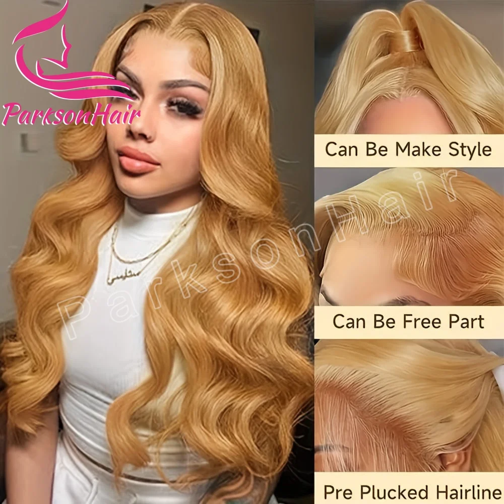 

Body Wave Honey Brown 13X6 Transparent Lace Front Human Hair Wigs Pre-Plucking Ash Blonde Color 13X4 Lace Frontal Wigs For Women