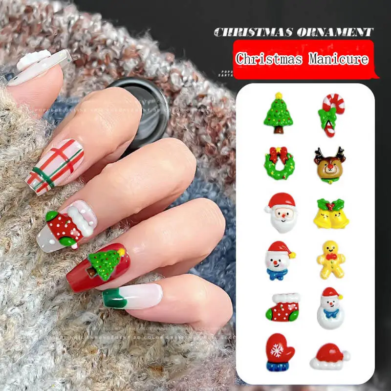 30PCS 3D Cartoon Santa Claus Elk Nail Charms Cute Snowman Dot Christmas Socks Nail Art Decorations for DIY Christmas Style Nails