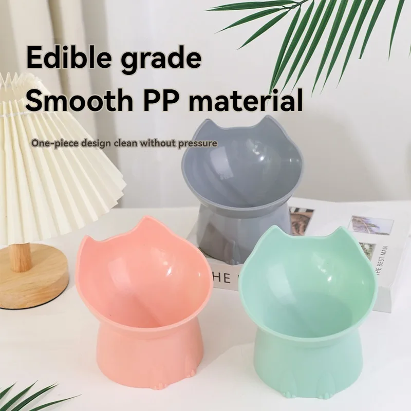1/2 pcs Cat bowl with long ears and high feet bowl with cat and dog neck protection and anti-overturning plastic raised pet bowl
