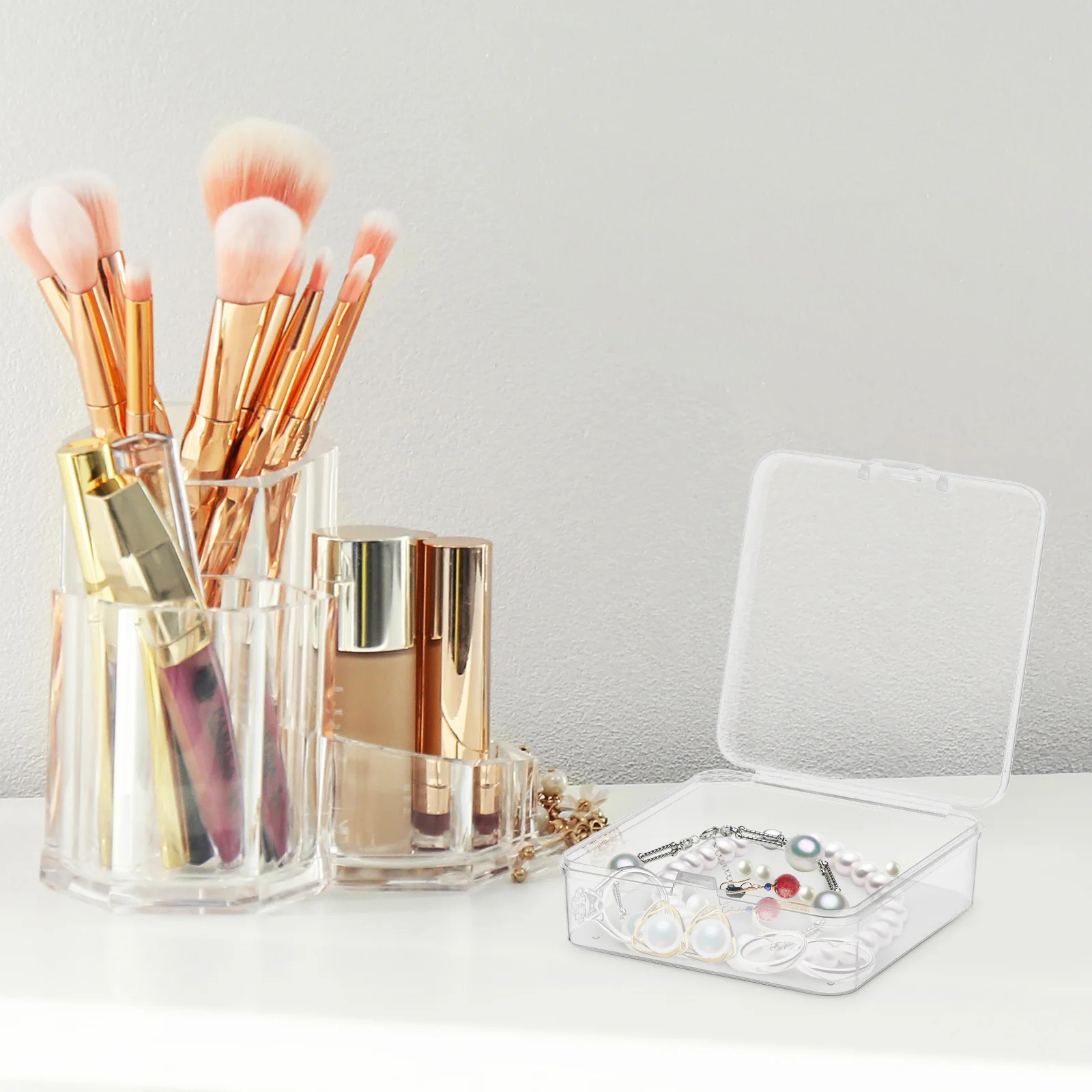 

50pcs Clear Plastic Boxes Small Storage Containers Craft Bead Organizer Stackable Secure Lid Trinket Screw Card Parts Holder