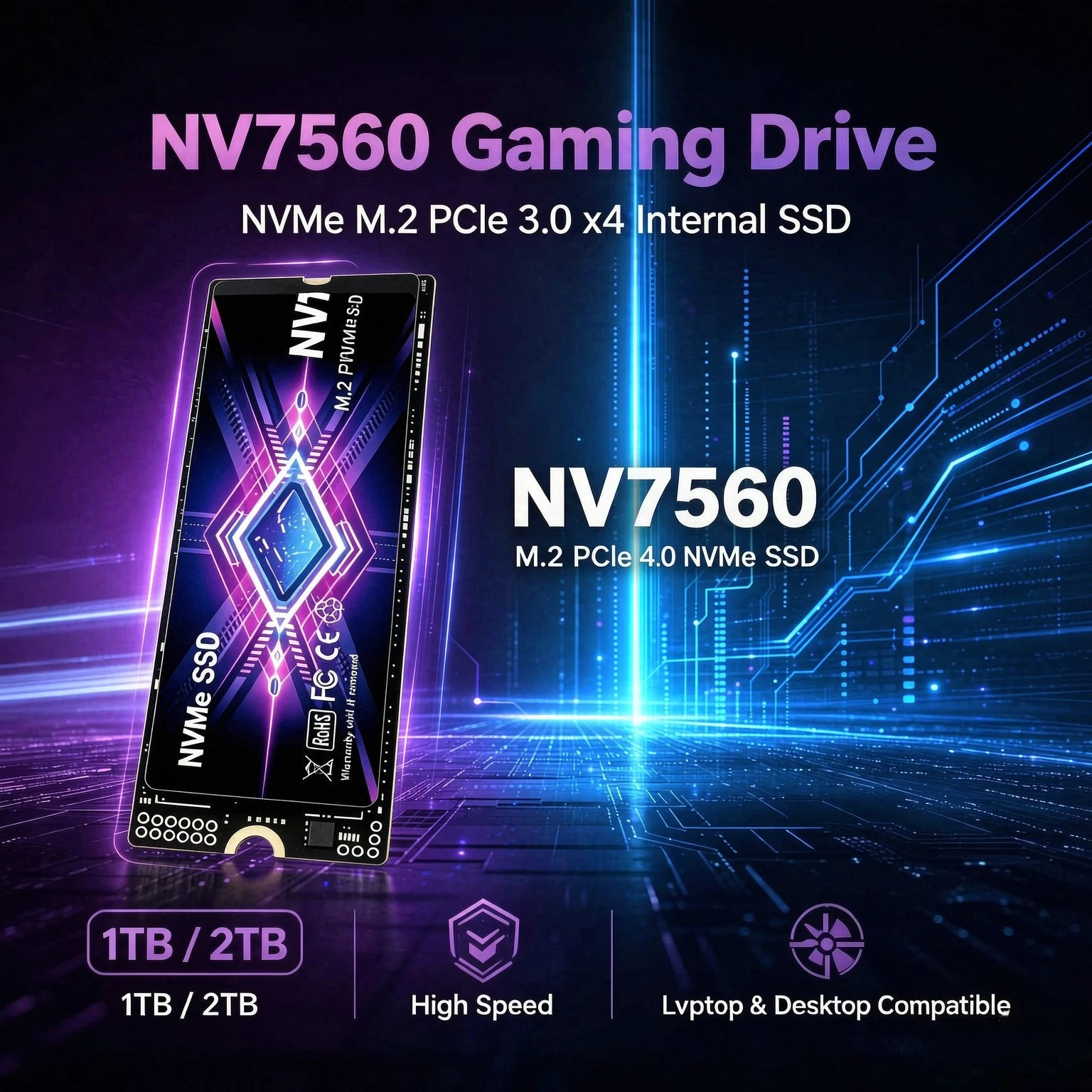 NV7560 M.2 2280 NVMe PCIe 3.0 x4 High Speed Internal Solid State Drive 2TB 4TB Storage Disk for Gaming Laptop Desktop Notebook