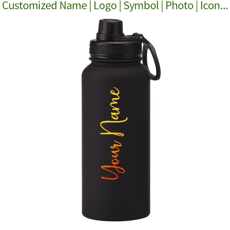 

1000ml 32oz Personalised Thermos Water Bottle | Crystal Stickers Insulated Flask Tumbler | Perfect Gift