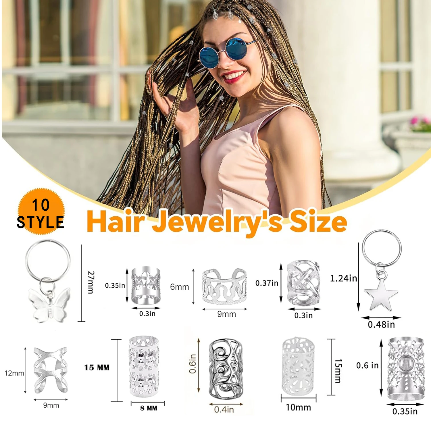 Silver Metal Hair Cuffs for Women Braids Dreadlocks Hair Beads Multi Style Hair Rings Adjustable Hair Accessories