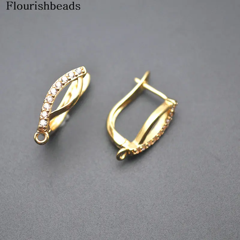 30pc Curved Eye Shape CZ Paved Gold color Earring Clasps