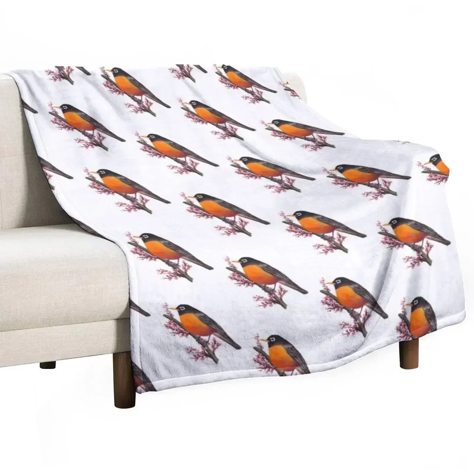

American Robin Bird Throw Blanket Modern Design Soft Blanket for Home Decor