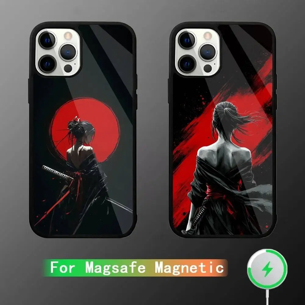 

Samurai Warrior Geisha Phone Case For iPhone 16,15,14,13,12,11,Pro,Max,Plus,Mini,SE New Magsafe Magnetic Wireless Charging