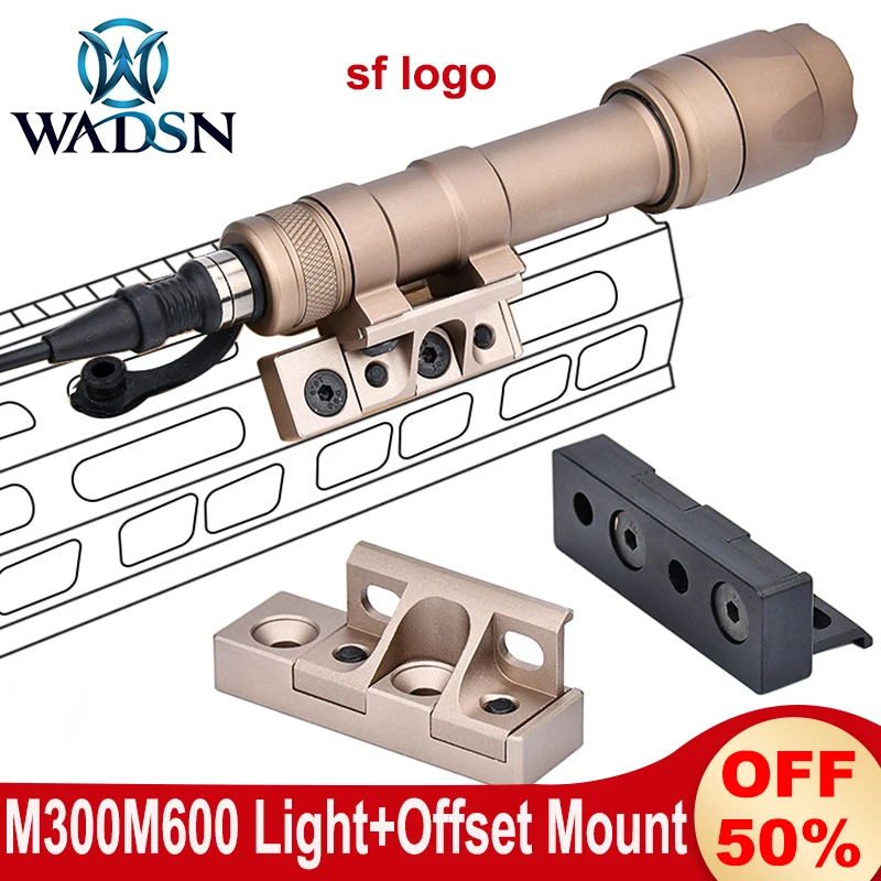 

US Warehouse WADSN M300A M600C Flashlight Offset Mount Metal Base Mlok Keymod Hunting Accessory for Airsoft Surefir M300 M600