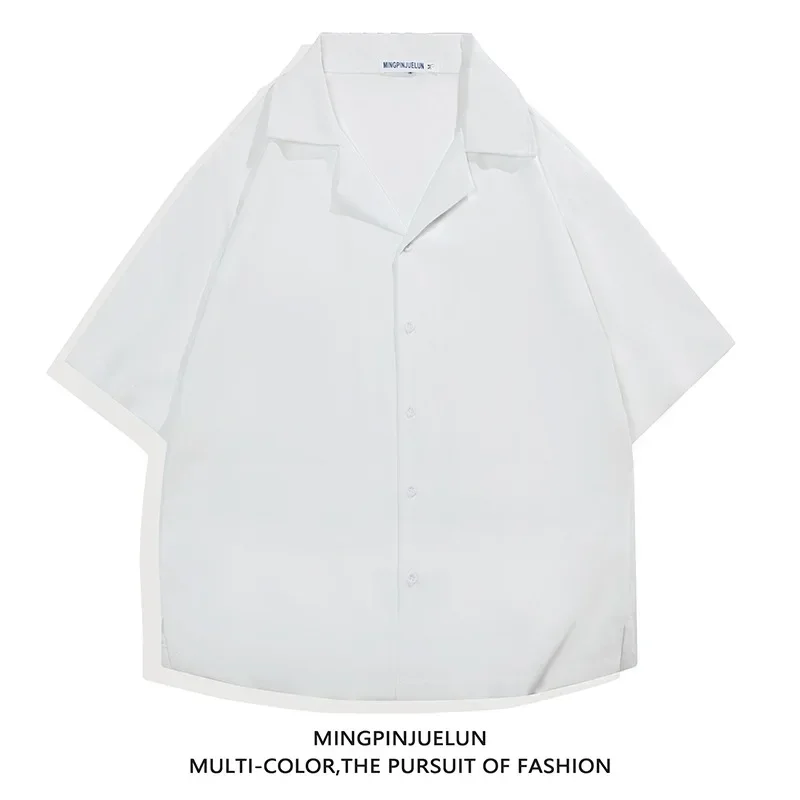Summer Casual Men's Cuban Collar Short-sleeved Shirt Casual Fashion Hawaiian Solid Color All-over Shirt Top M-3XL