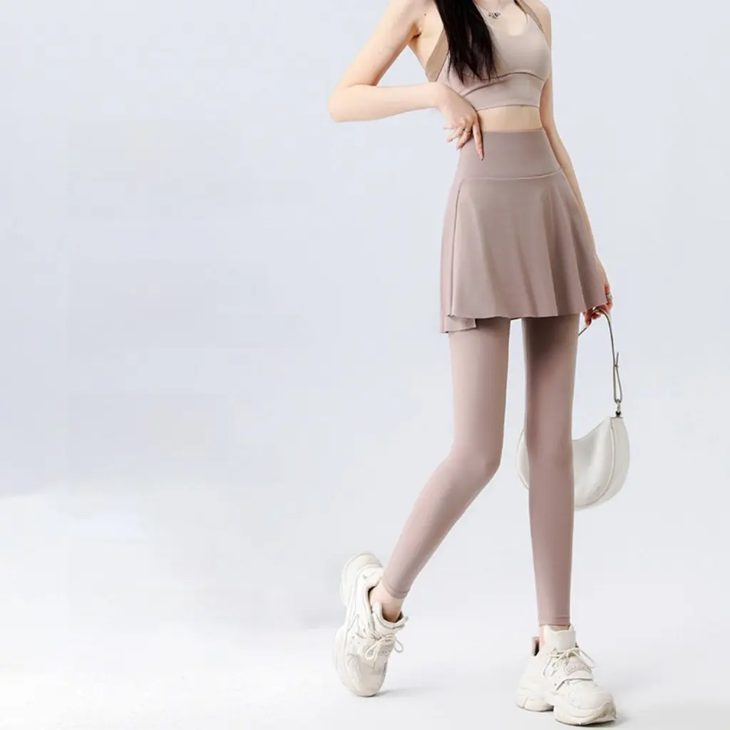 

Yoga Women's High Waist Slim-fit Shark Pants Fitness Running Sports Spring Autumn Outer Wear Fake Two-piece Culottes