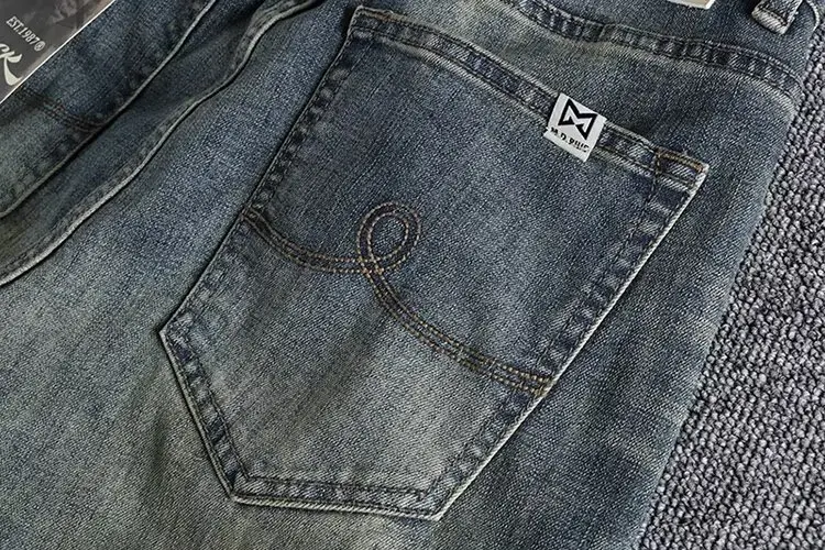 Retro American Waed Blue Jeans Men's Fit Straight Leg Versatile Four Seasons Youth Long Pants ket Patch Casual Denim