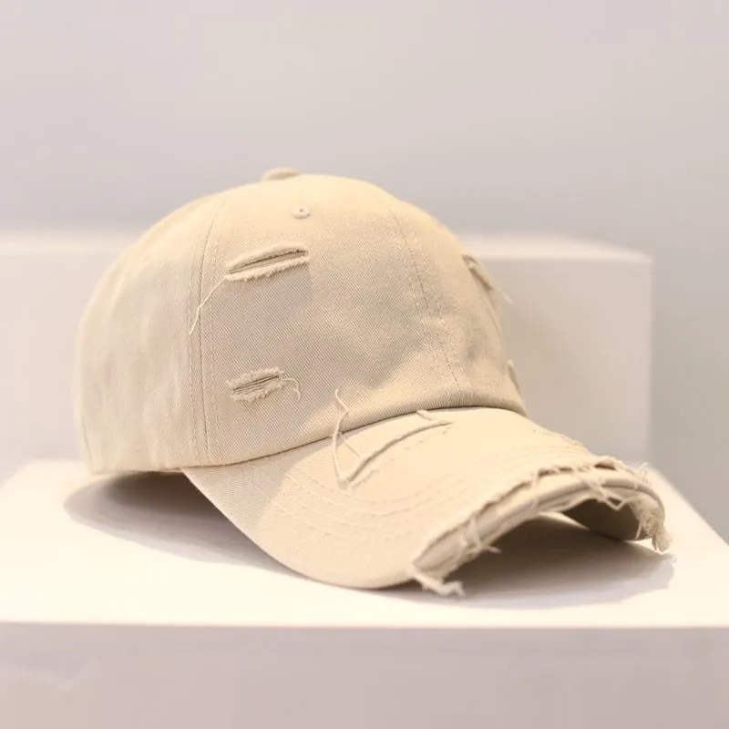 Sun Protection Extended Brim Adjustable Bucket Baseball Cap Distressed Ripped Hole Unisex Hat Men Women Vintage Baseball Cap