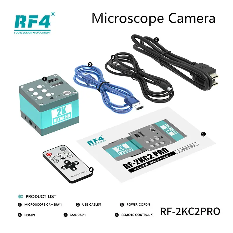 Cámara microscópica RF4 RF-2KC2 Pro 4K Ultra HD - USB3.0 de 20 MP con control remoto para reparación/soldadura de PCB/SMD [HDMI+Cables de alimentación]