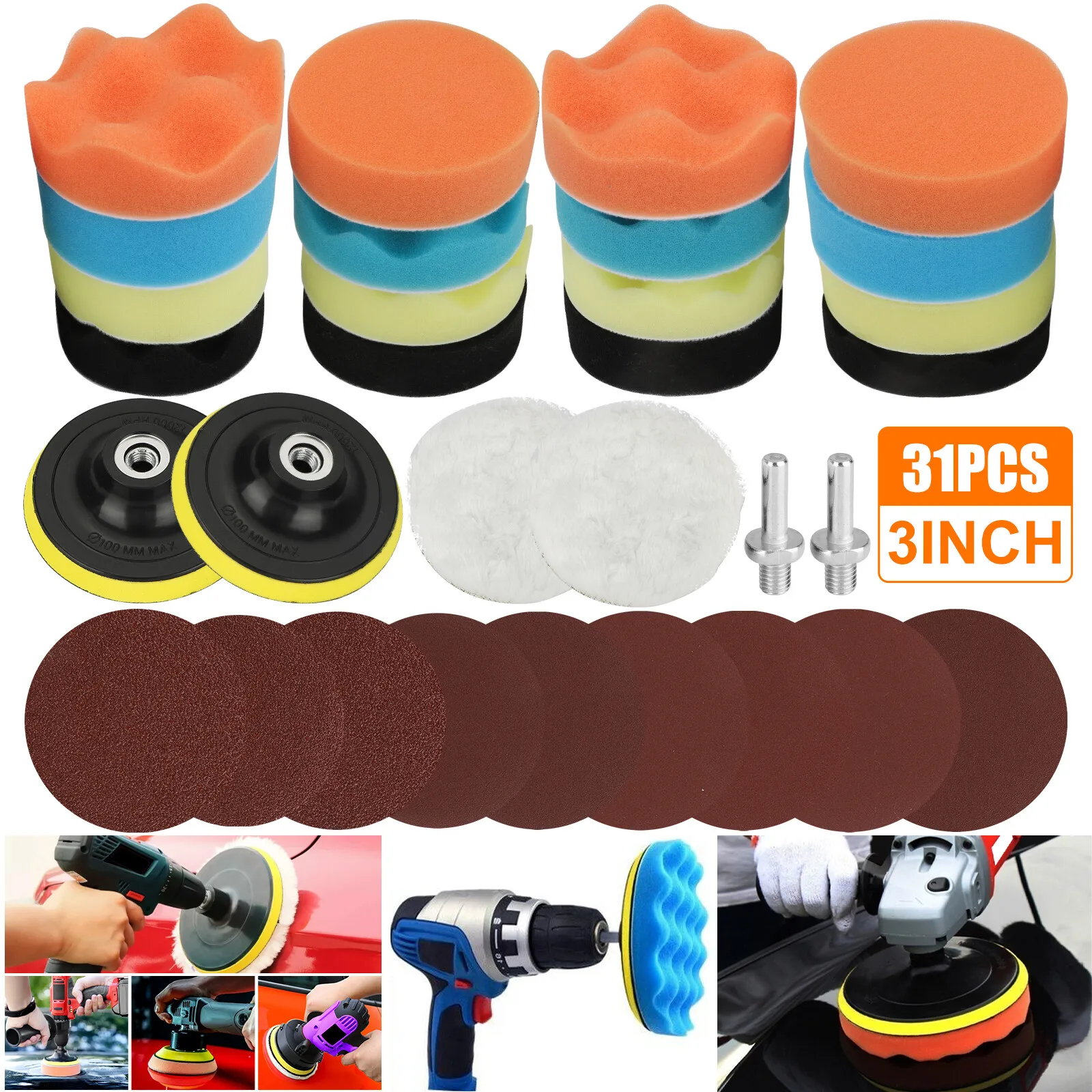Popular Car Buffing Pads Polishing for Drill Sponge Kit Set Waxing Foam Polisher Sealing