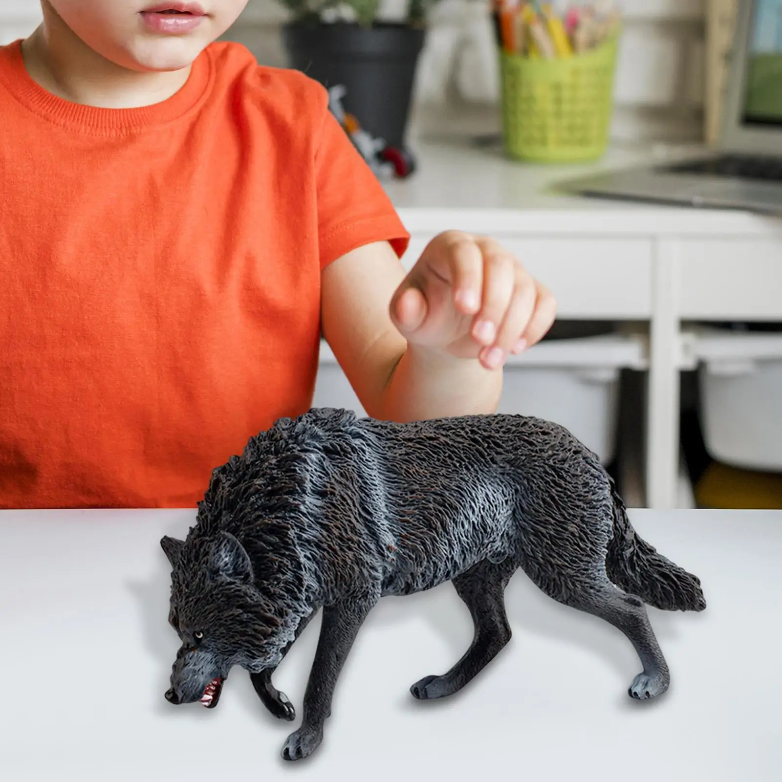 Mini figura de lobo artesanal, juguetes de animales en miniatura para niños, niñas, niños, negro