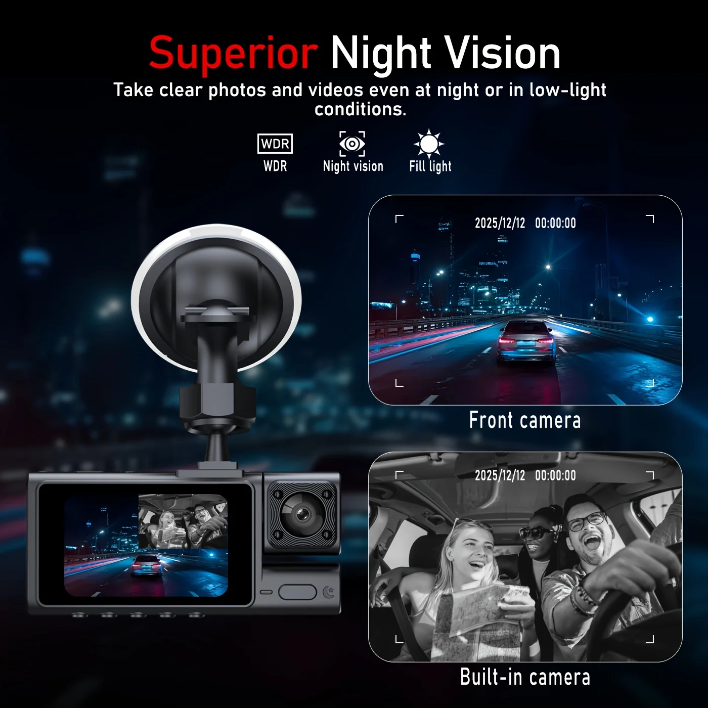 عالية الوضوح 360 سيارة فيديو 3 عدسات IPS شاشة زاوية واسعة ورؤية ليلية داشكام لمسجل القيادة #2
